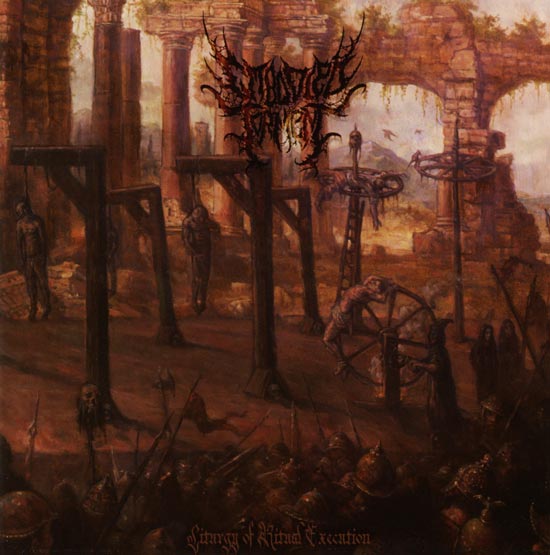 Embodied Torment - Liturgy of Ritual Execution CD artwork by Rancid Offal Records showcasing the essence of brutal death metal artistry.
