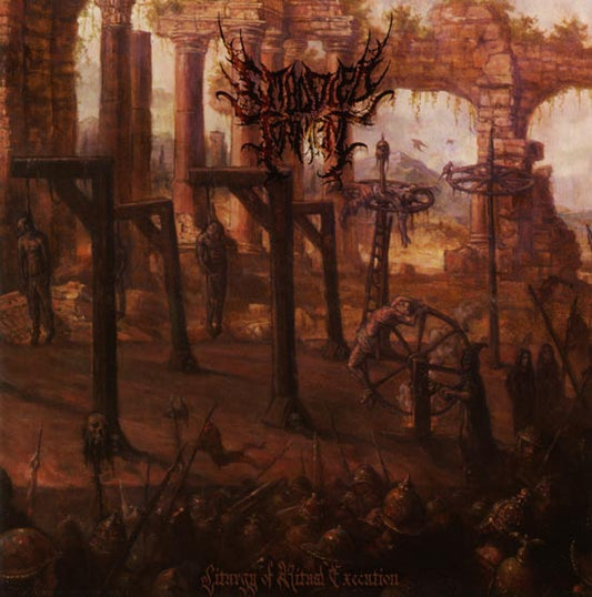 Embodied Torment - Liturgy of Ritual Execution CD artwork by Rancid Offal Records showcasing the essence of brutal death metal artistry.