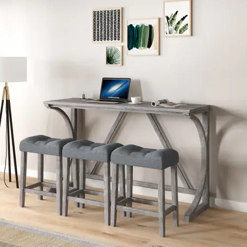 The "Apex" Artisan Bar & Workstation Ensemble - Solid Wood, Integrated Power, & Designer Stools