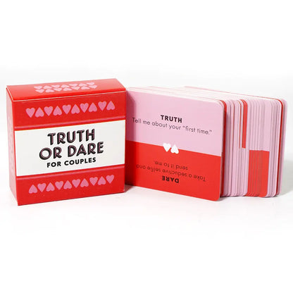 Truth or Dare for Couples Cards: A premium card game featuring a stylish box design with hearts, inviting couples to enjoy intimate moments together.