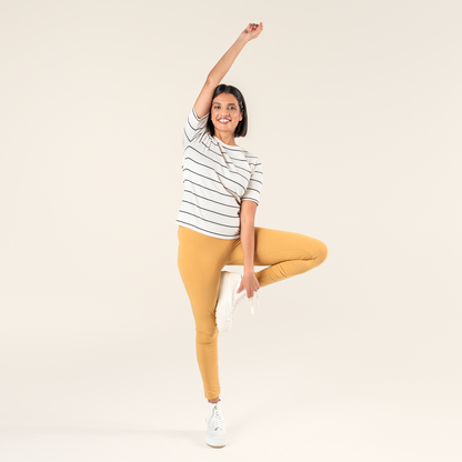 Stylish high-rise leggings for women, designed with double seam hems for a polished finish and enduring wear.