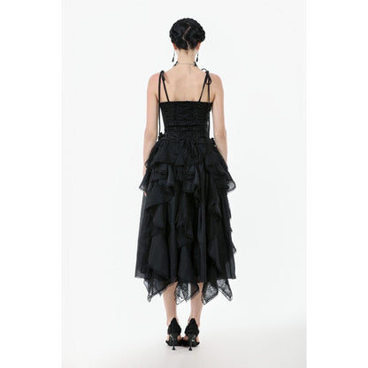 Full view of the Dark in Love Selene Corset Top styled with flowing skirts, showcasing versatile gothic fashion suitable for evenings of dark elegance.