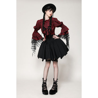 Glamorous Vampiretta Blouse in striking red, featuring a removable frilly jabot and cuffs for a unique evening look.