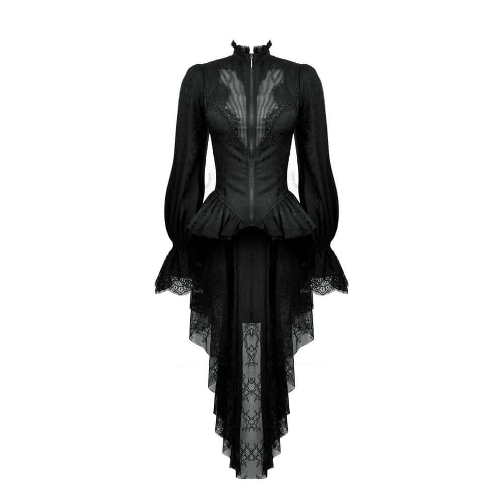 Dramatic peplum design of the Felicity Gothic Tailcoat Shirt flowing beautifully, perfect for a stylish gothic look by Dark in Love.