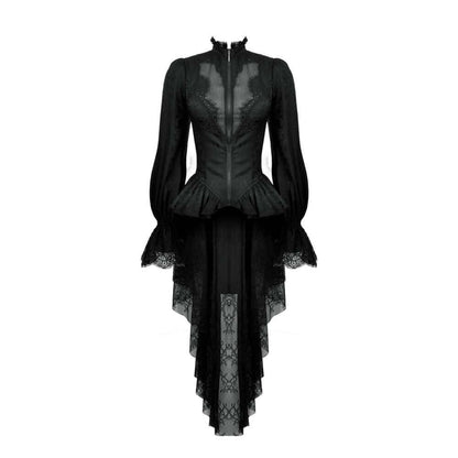 Dramatic peplum design of the Felicity Gothic Tailcoat Shirt flowing beautifully, perfect for a stylish gothic look by Dark in Love.