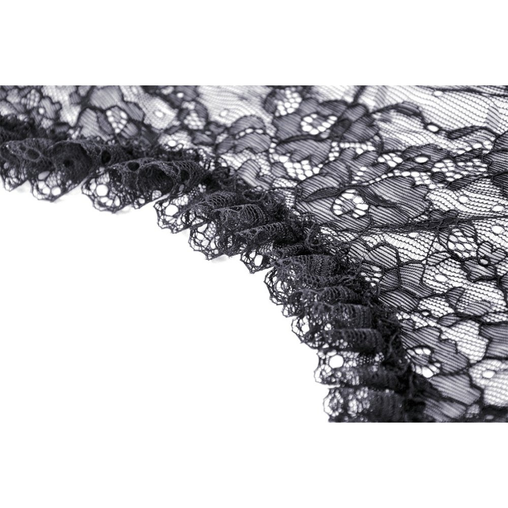 Elegant Black Floral Lace Bell Sleeve Shrug, perfect for gothic fashion and romantic layering.