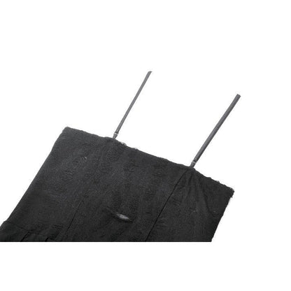 Flared skirt of the gothic dress with asymmetric layers and delicate spiderweb lace hem.