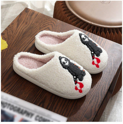 Elegant Halloween Funny Spider Ghost Scary Flat Indoor House Shoes for Women Men, showcasing playful bear design on soft plush, perfect for festive gifting.
