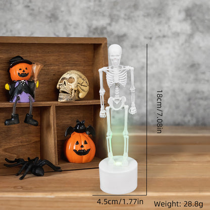 Luminous Halloween Decorations Skull Skeleton Desktop Ornaments depicted in a charming Halloween scene, showcasing the intricate craftsmanship of the white skeleton beside festive decorations.