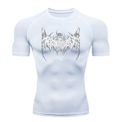 Elegant black compression shirt featuring intricate designs, an ideal choice for fitness aficionados.