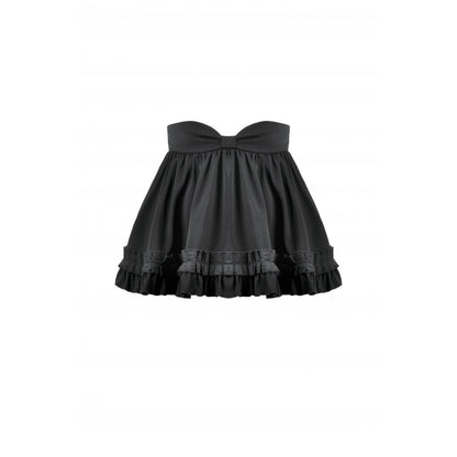 Elegant Dark in Love black Lolita-inspired high-waisted mini skirt featuring intricate ruffled hem and sweetheart waistband, perfect for alternative fashion enthusiasts.