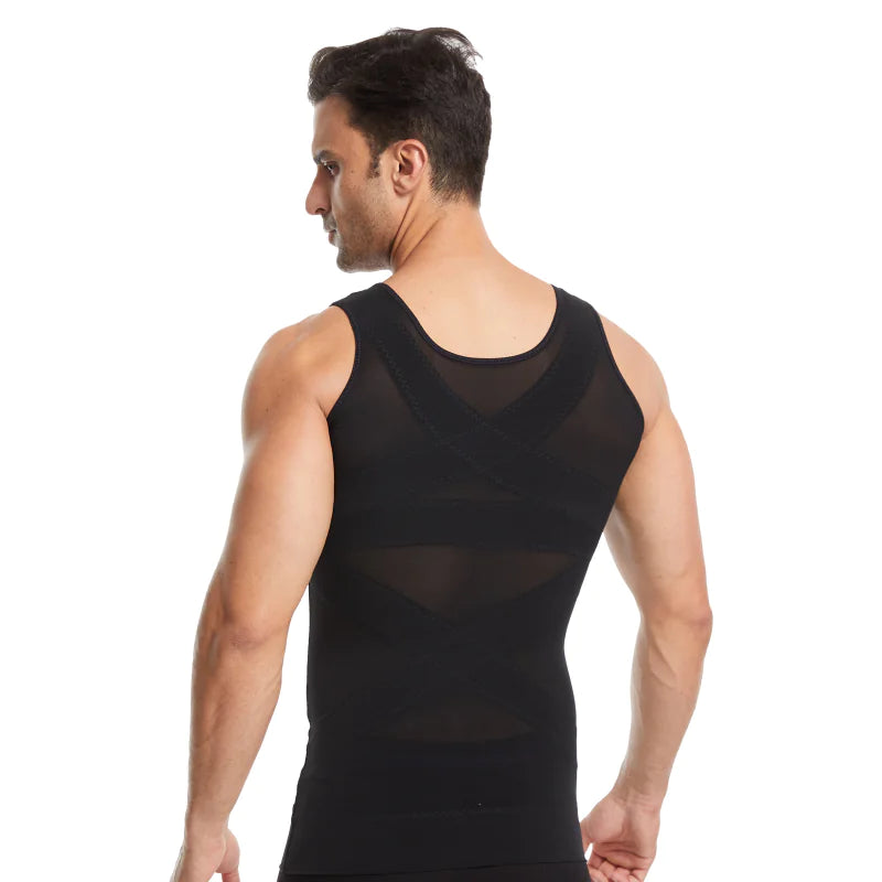 Men's Compression Shirt Slimming Body Shaper Vest shown in active settings, blending functionality with luxury fashion.