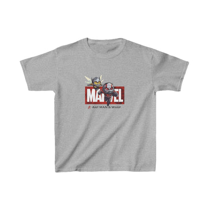 Unisex Kids Ant-Man Movie Cotton T-Shirt Tee in elegant grey, featuring bold images of Ant-Man and Wasp, a stylish choice for aspiring young heroes.
