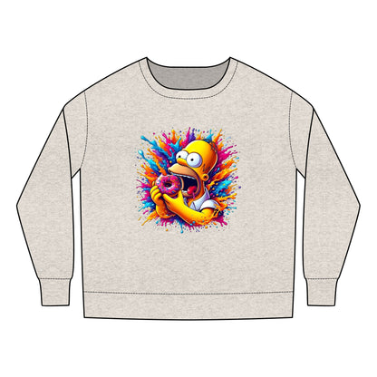 Chic Child's Urban Homer’s Hungry Delight Sweatshirt in light grey, showcasing a colourful illustration of Homer Simpson with a donut, ideal for ages 2-7 years.