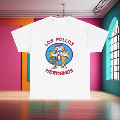 Breaking Bad Los Pollos Logo Graphic T-Shirt in white, featuring the distinctive Los Pollos Hermanos logo, made from premium cotton for superior comfort and style.