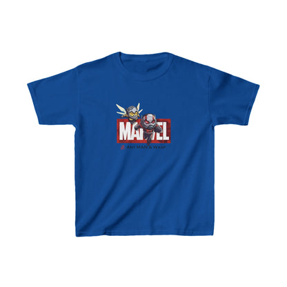 Unisex Kids Ant-Man Movie Cotton T-Shirt Tee Youths Childs in vibrant blue featuring iconic Ant-Man and Wasp graphics, perfect for young superhero fans.