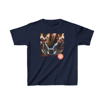 Luxurious Kids Iron Man Heavy Cotton T-Shirt featuring a striking Iron Man print, perfect for young superheroes. Stylish design in deep navy blue, showcasing the iconic Iron Man logo and crafted from high-quality cotton for durability and comfort.