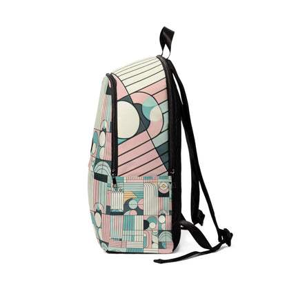 Chic Pastel Abstract Backpack styled on a city street, emphasising its contemporary abstract design and elegance by Dazzling Dreams Studio.