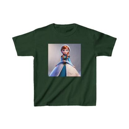 Kids Frozen Anna Heavy Cotton T-Shirt in dark green, featuring a charming graphic of Anna, designed for ultimate comfort and style.