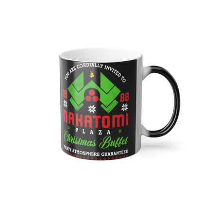 Stylish Nakatomi Plaza Christmas Invite 1988 Colour Morphing Mug with eye-catching design; a luxurious addition for Die Hard aficionados.