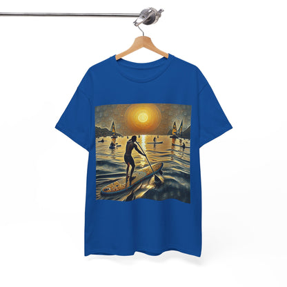 Luxury paddleboard t-shirt by Dazzling Dreams Studio featuring an eye-catching design that embodies the spirit of nature lovers and water sports enthusiasts.