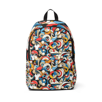 Modern Abstract Art Backpack featuring vibrant cartoon character design by Dazzling Dreams Studio, perfect for expressing individuality.