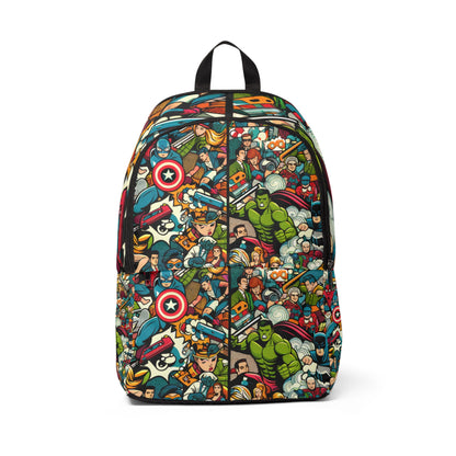 Pop Art Fusion Backpack by Dazzling Dreams Studio featuring vibrant comic-style design with unique cartoon characters, perfect for stylish individuals who value artistic expression.