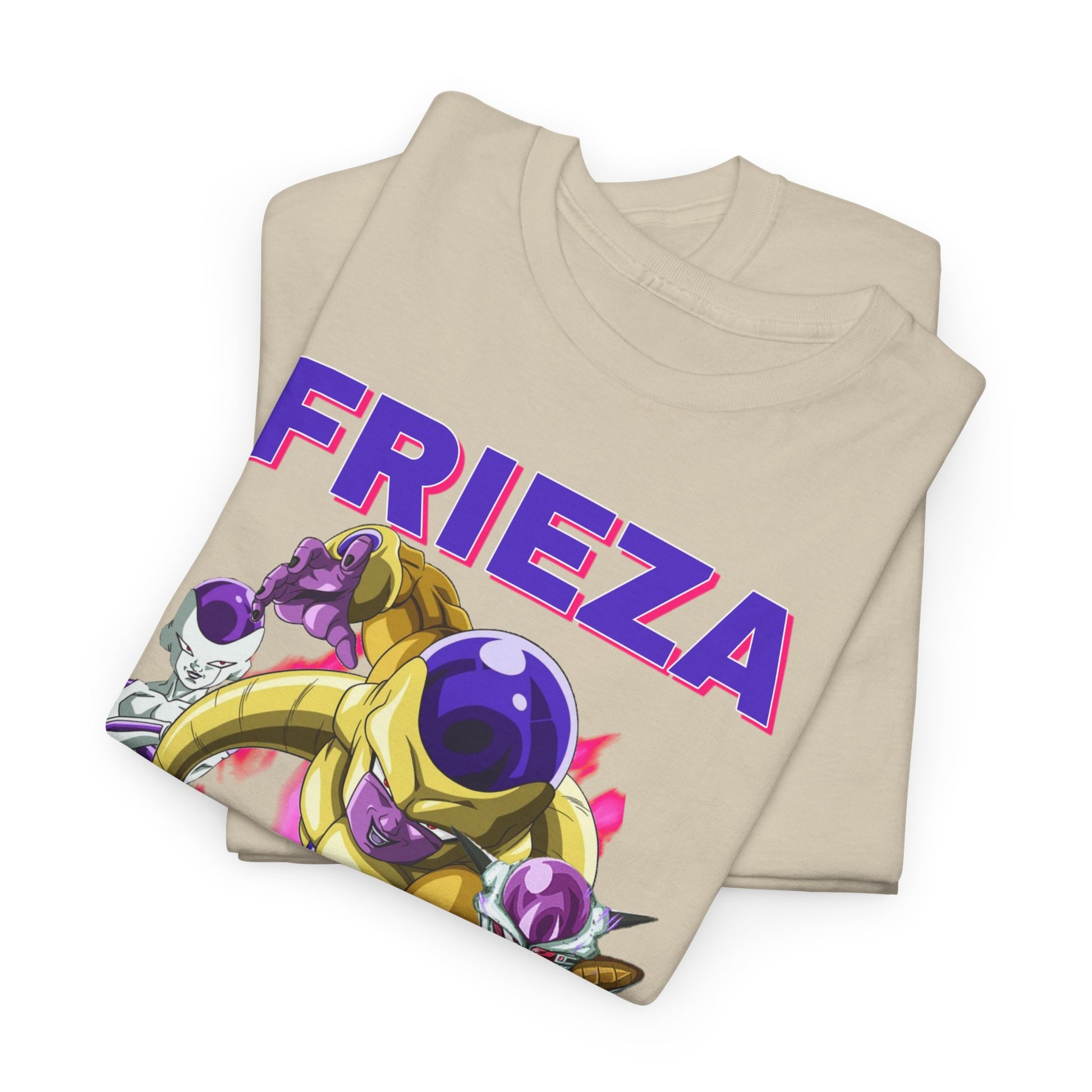 Stylish Dragon Ball Z-inspired T-shirt featuring a vibrant Frieza graphic, with bold ‘FRIEZA’ typography in purple and an iconic design perfect for anime fans.