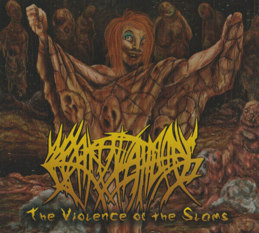 Crepitation album cover 'The Violence Of The Slams' released by Rancid Offal Records, featuring distinctive death metal aesthetics