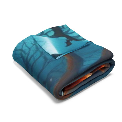 Neatly folded Decorative and Warm Halloween Spooky Arctic Fleece Blanket, featuring a beautiful Halloween design, ideal for stylish storage while enhancing elegant home decor during the spooky season.