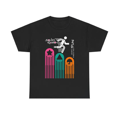 Premium black unisex t-shirt showcasing a striking Squid Game graphics, combining elegant simplicity with a bold statement perfect for urbanwear enthusiasts.