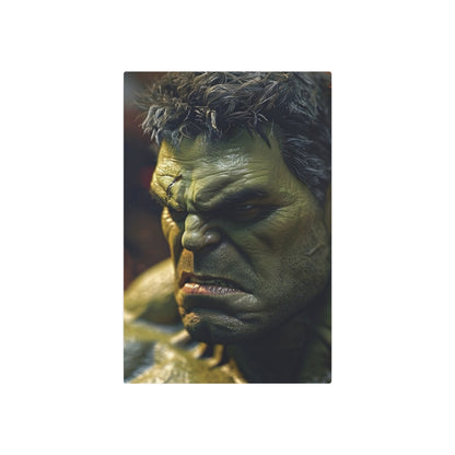 Marvel Hulk Metal Art Poster featuring a stunning close-up of the iconic green giant's fierce expression, showcasing intricate details and vibrant colours for a luxurious home decor piece.