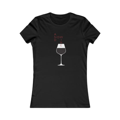 Sophisticated black t-shirt displaying the 'And Now Wine' graphic, featuring an artistic wine glass design, perfect for classy nights out or casual wine gatherings.