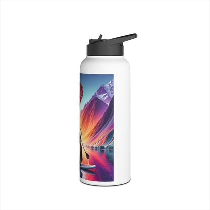 Chic Fantasy Paddleboarding Stainless Steel Water Bottle with a distinctive illustration of paddleboarding against a picturesque backdrop.