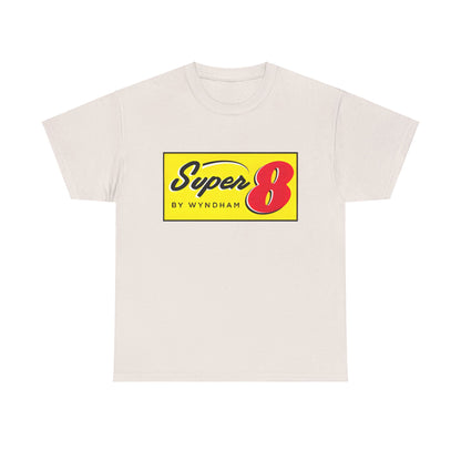 Super 8 Retro Logo Unisex Graphic Tee in cream, showcasing a nostalgic vintage design that blends classic charm with modern aesthetics.
