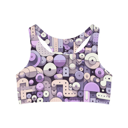 Vivienne Starling Abstract Pastel Purple Sports Bra by Dazzling Dreams Studio, showcasing elegant globular patterns in soothing pastel hues, designed for luxury in activewear.