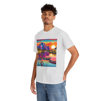 Elegant Luxury Paddleboarding Scene Graphic T-Shirt showcasing a serene paddleboarding adventure, designed for water enthusiasts by Dazzling Dreams Studio.