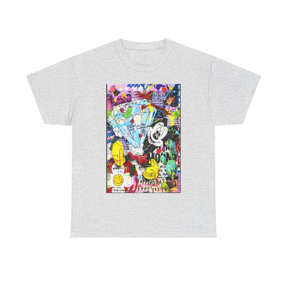 Mickey Mouse Graffiti Graphic Unisex T Shirt Tee in grey, showcasing a colourful diamond and whimsical artistic details, designed for those who appreciate luxury and creativity.