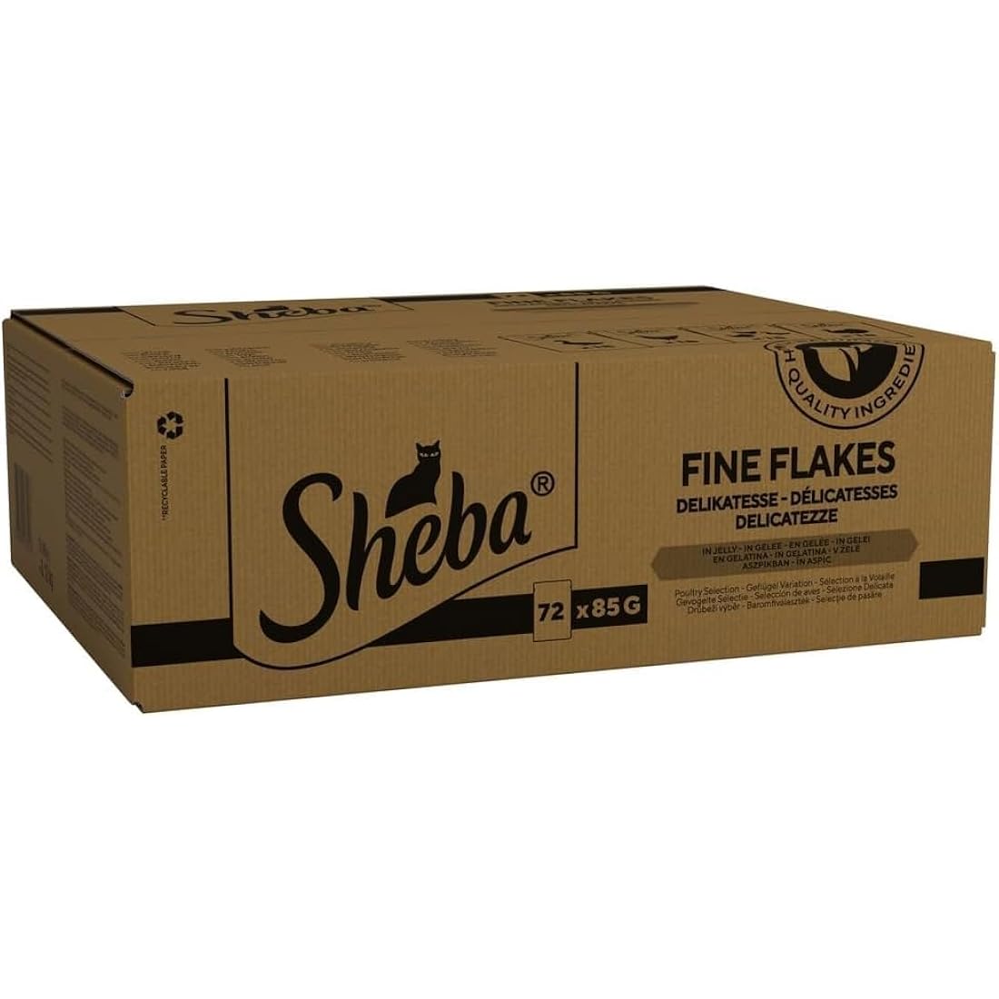 Sheba Fine Flakes in Jelly – Poultry Collection – Wet cat food pouches for adult cats – 72x85g pack