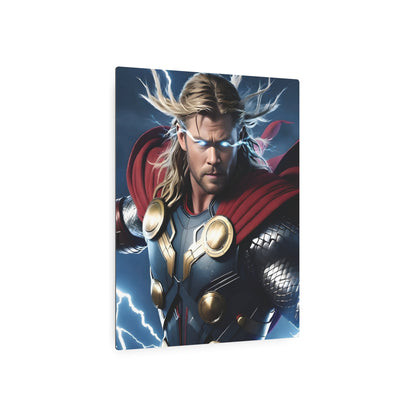 Marvel Thor Metal Art Poster elegantly displaying Thor, complete with his iconic attire, designed in premium matte finish aluminium, perfect for sophisticated interior decoration.