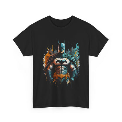 Unleash the Power of Gotham: Batman Graphic Unisex Graphic Tee Shirt featuring a striking illustration of Batman in a powerful pose, showcasing intricate details of his costume and a vibrant urban backdrop.