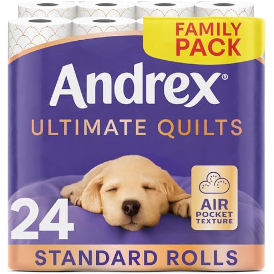 Andrex Ultimate Quilts Toilet Tissue 24 Rolls, Air Pocket Technology for Soft, Thick Sheets - 4 Quilted Toilet Rolls x 6 Packs, FSC Certified