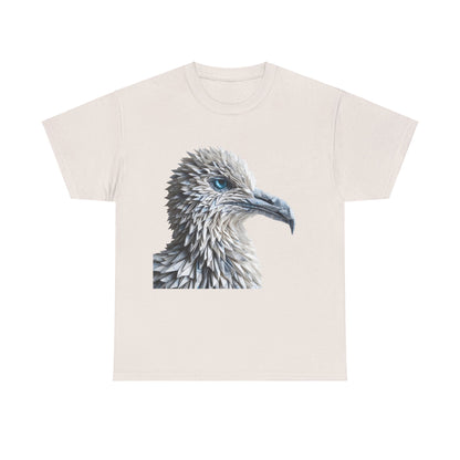 Sculpted Elegance Unisex Cotton Tee featuring intricate origami bird design in off-white, highlighting a detailed bird's head crafted with premium cotton.