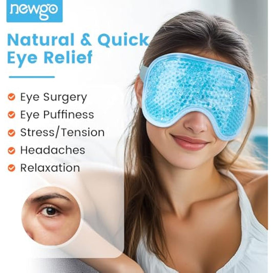 NEWGO Cooling Eye Mask for Puffy Eyes, Reusable Hot Cold Therapy Gel Cold Eye Mask for Migraine, Headache, Dark Circles, Dry Swollen Eyes, Sinus Pain-Light Blue