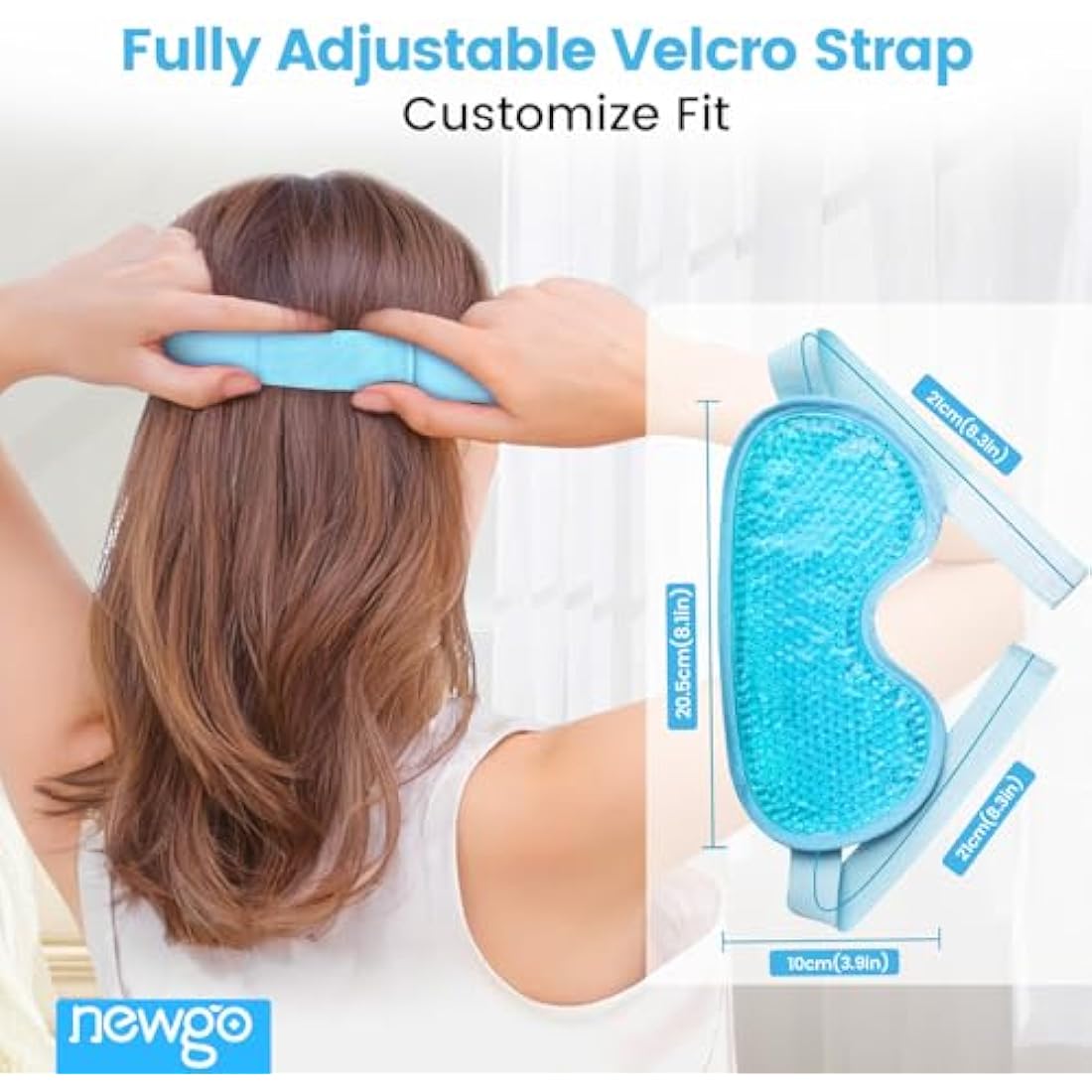 NEWGO Cooling Eye Mask for Puffy Eyes, Reusable Hot Cold Therapy Gel Cold Eye Mask for Migraine, Headache, Dark Circles, Dry Swollen Eyes, Sinus Pain-Light Blue