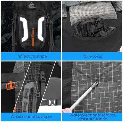 Bseash 80L Waterproof Hiking Camping Backpack with Rain Cover, Large Capacity Outdoor Sport Travel Daypack Rucksack for Climbing Skiing