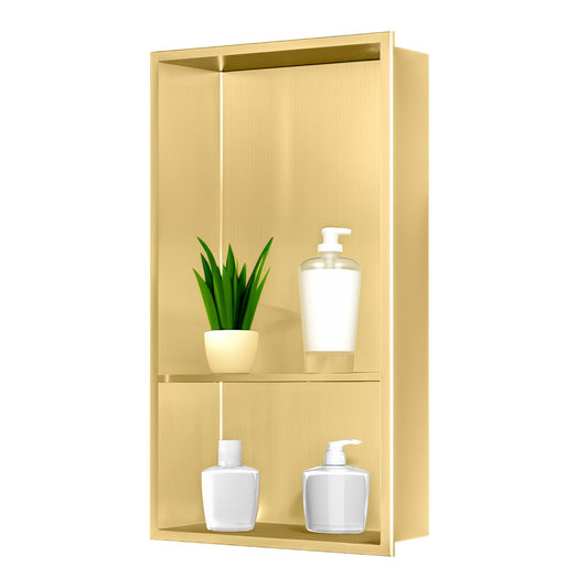 sunrik Shower Niche, Embedded Shower Niche Stainless Steel, Shower Niche with Shelf 30?60?10cm?20/40cm?, Gold