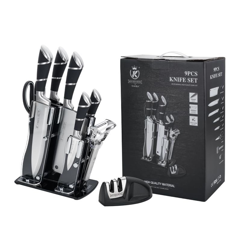 Ever Rich ? Stainless Steel Kitchen Knife Block Set, Knife Set, Ultra Sharp Knife Set (Black STYL 13)