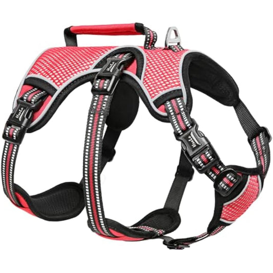 HEELE Dog Harness - Escape Proof, No Pull Reflective Adjustable Vest with Durable Handle, Ideal for Big/Active Dogs, Red, XL