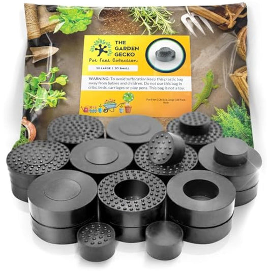 The Garden Gecko Little & Large Invisible Pot feet for outdoor plant pots and flowers | A plant caddy with floor grip | 20 PACK dual size